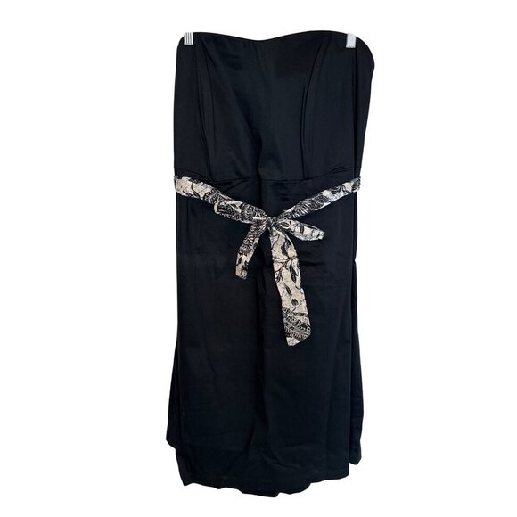 Old Navy Womens Black Strapless Plus Size Dress W/ Patterned Waist Tie Stretch S - Picture 1 of 6